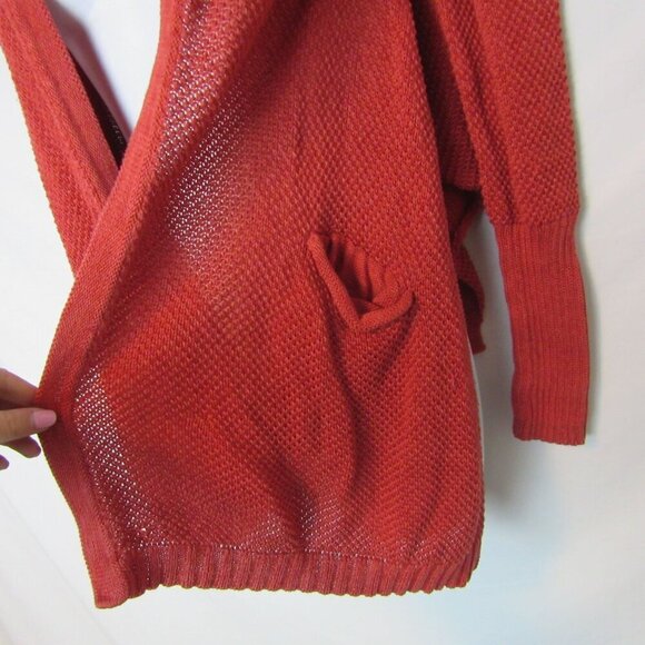 Peruvian Connection Sweater Knit Cardigan Pima Cotton Red Flowy Oversize XS - Picture 2 of 8